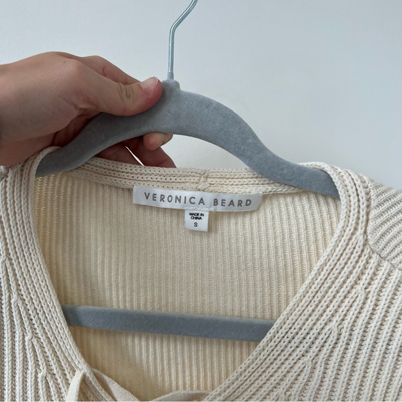 Veronica Beard Marley Cream Lace up Textured Knit Sweater ribbed half sleeve - Picture 7 of 7